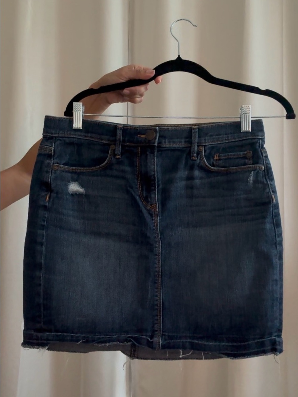LOFT Dark Blue Distressed Denim Mini Skirt